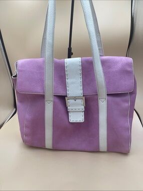 Levenger Lilac Messenger Bag Silver Hardware and Multiple Pockets Organization